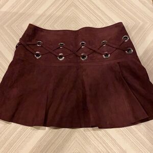 Parker Burgundy Milos Loop Ring Suede Skirt - Size 6